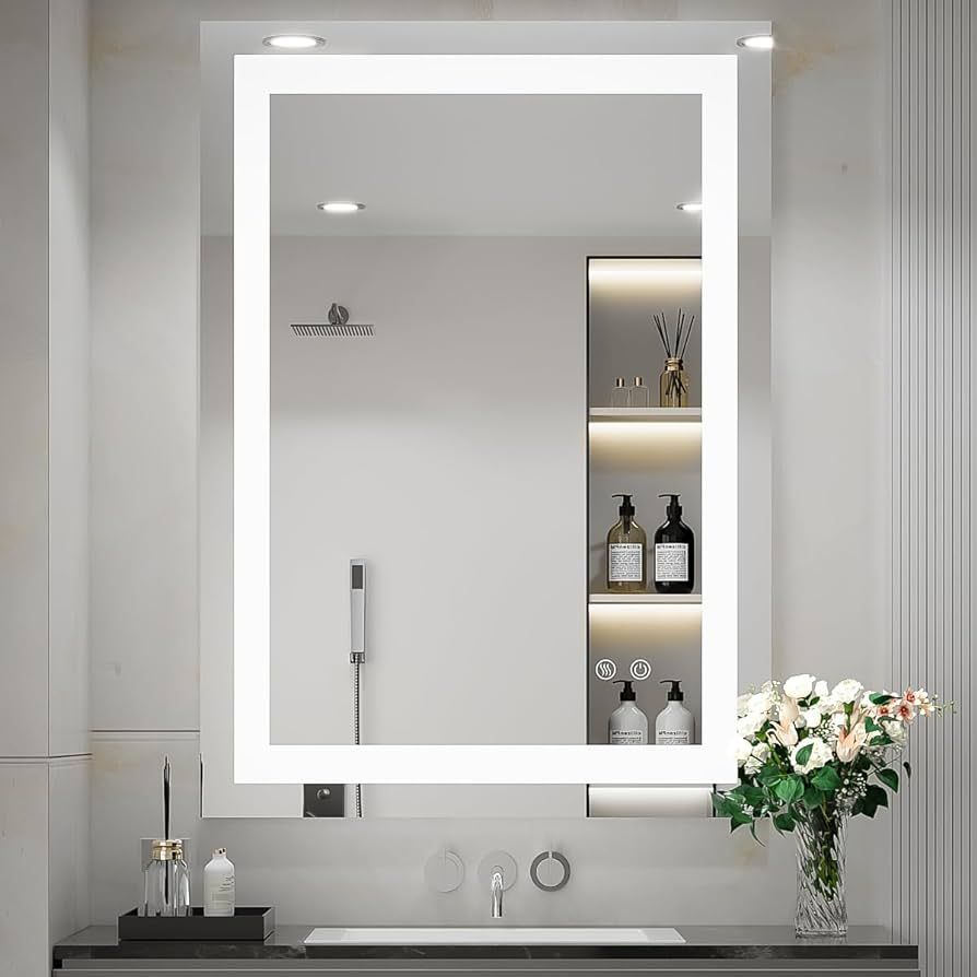 FTOTI 36 x 24 Inch LED Bathroom Mirror for Vanity,Wall Mounted Lighted Mirror, Frameless Bathroom... | Amazon (US)