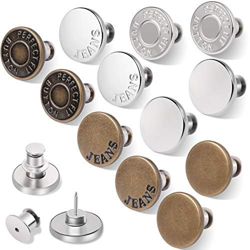 12 Sets Button Pins for Loose Jeans, No Sew Jean Buttons Replacement, Adjustable Metal Snap Tack for Reusable Pants Waist Tightener | Amazon (US)