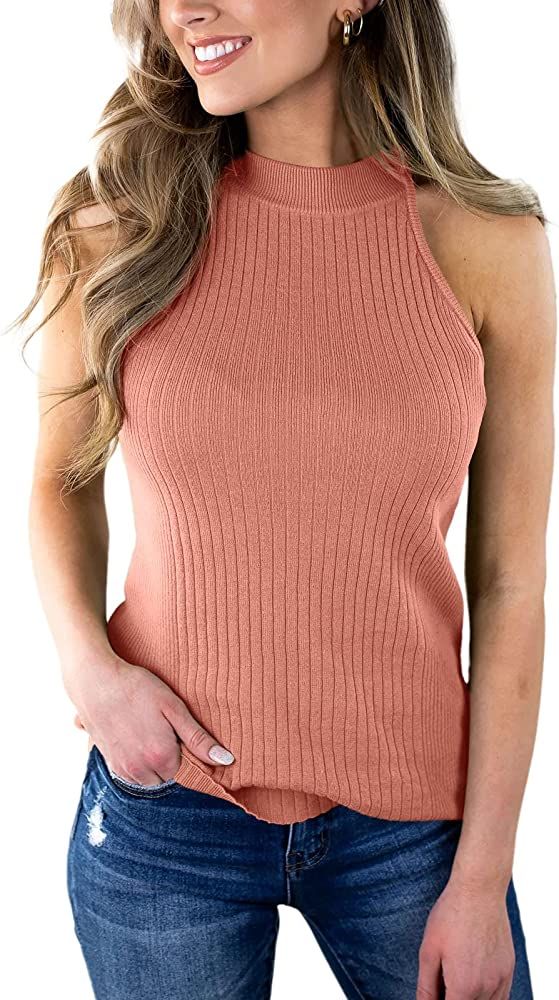 Imily Bela Women's Halter Tops Ribbed Knit High Neck Sweater Tank Tops Sleeveless Vest Shirts | Amazon (US)