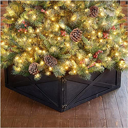 glitzhome Washed Black Wooden Tree Collar Tree Stand Cover Christmas Tree Skirt Tree Box, 22" L | Amazon (US)