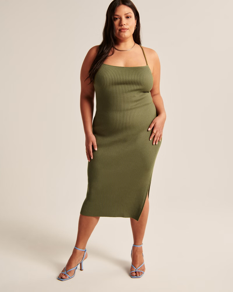 Women's Lace-Up Ribbed Midi Dress | Women's Dresses & Jumpsuits | Abercrombie.com | Abercrombie & Fitch (US)