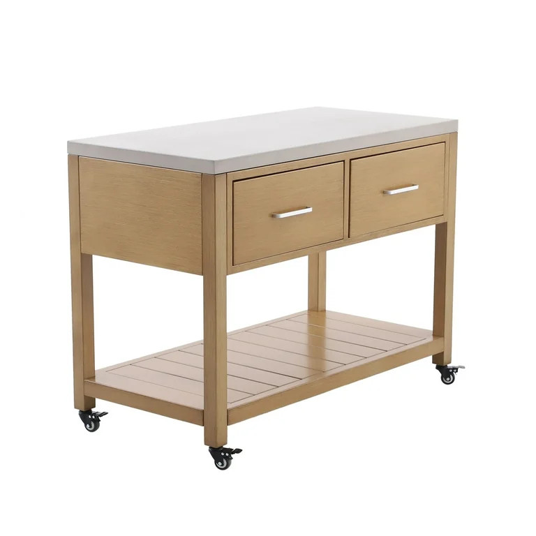 Better Homes & Gardens Tarren Outdoor Island Steel Serving Cart with Drawers, Teak | Walmart (US)