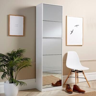6ft White Shoe Cabinet Mirrored Storage Cupboard Footwear Stand Rack Organiser | eBay UK