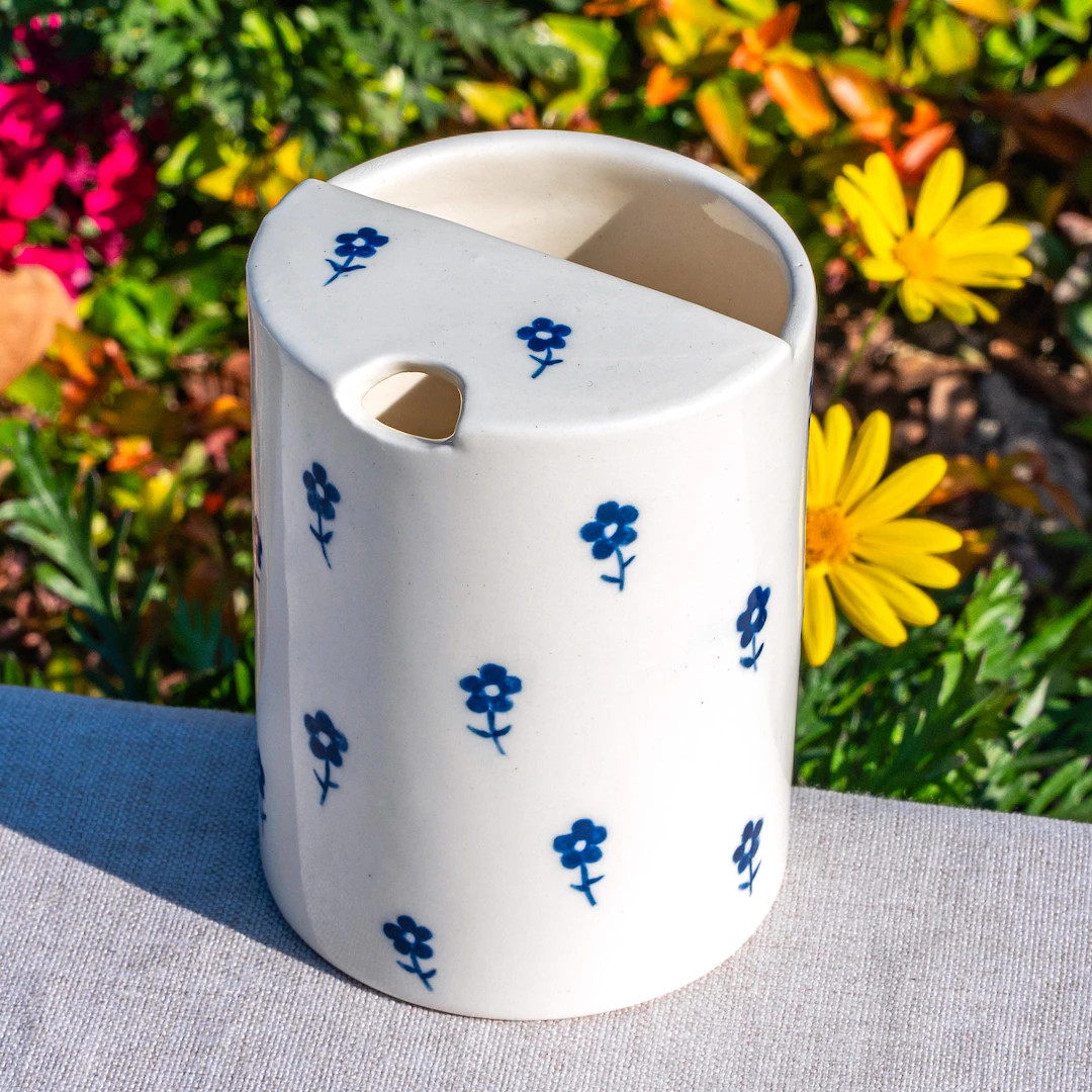 Blue Flowers Travel Mug, Handmade Pottery Mug, Personalized Hand-painted Ceramic to Go Cup, Coffe... | Etsy (US)