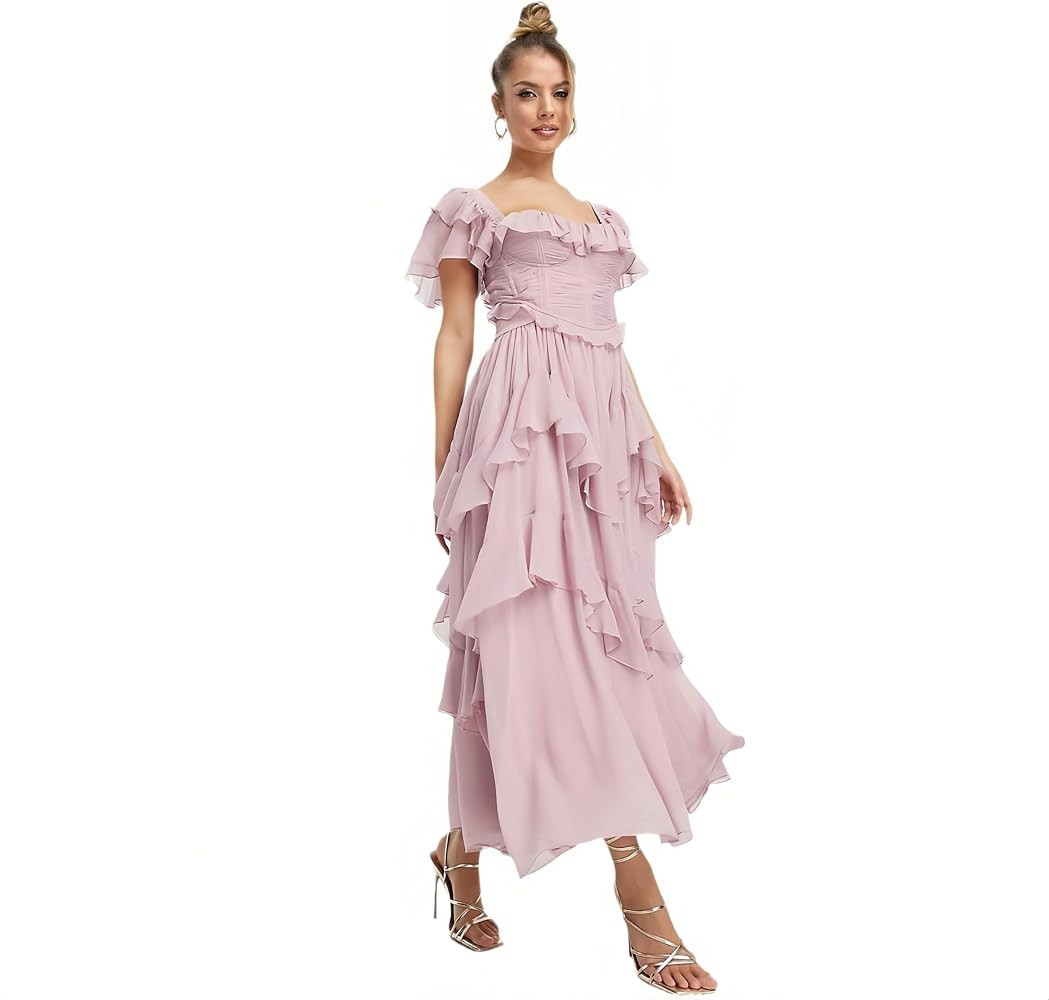 Women's Off-The-Shoulder Ruffled Maxi Dress, Dusty Rose, One Size | Amazon (US)