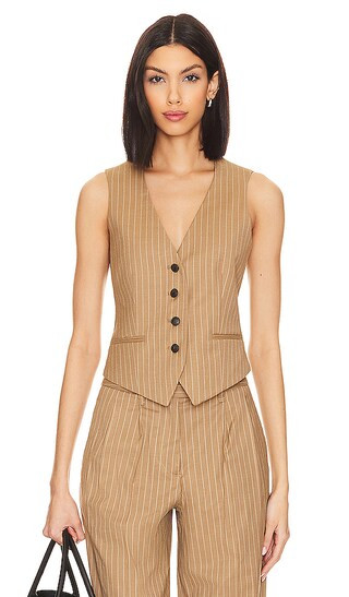Priya Wool Vest in Camel Stripe | Revolve Clothing (Global)