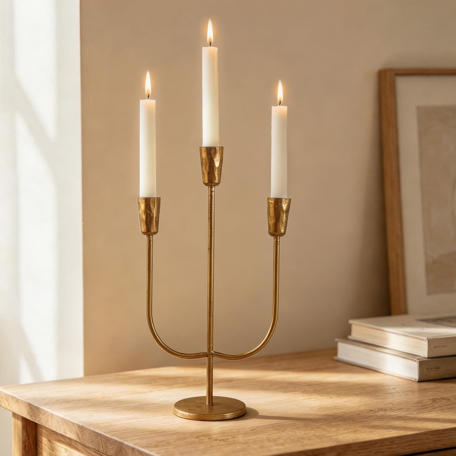 Cast Iron Candelabra for 3 Candles, Brass Candlestick Holder Vintage Taper Candle Holder Tall Antique Gold Candle Stand Table Centerpiece Mantlepiece Decor for Wedding Housewarming Christmas | Amazon (US)