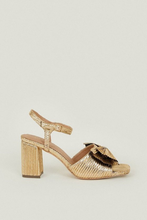 Metallic Bow Detail Strappy Block Heel | Oasis UK & IE