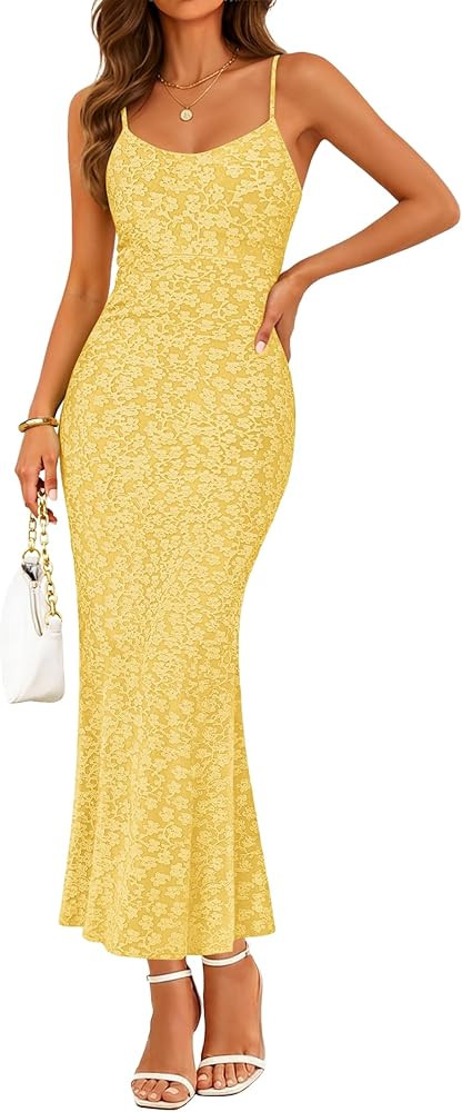 ZESICA Women's Summer Floral Spaghtti Straps Midi Dress 2026 Bodycon Sleeveless Square Neck Casua... | Amazon (US)