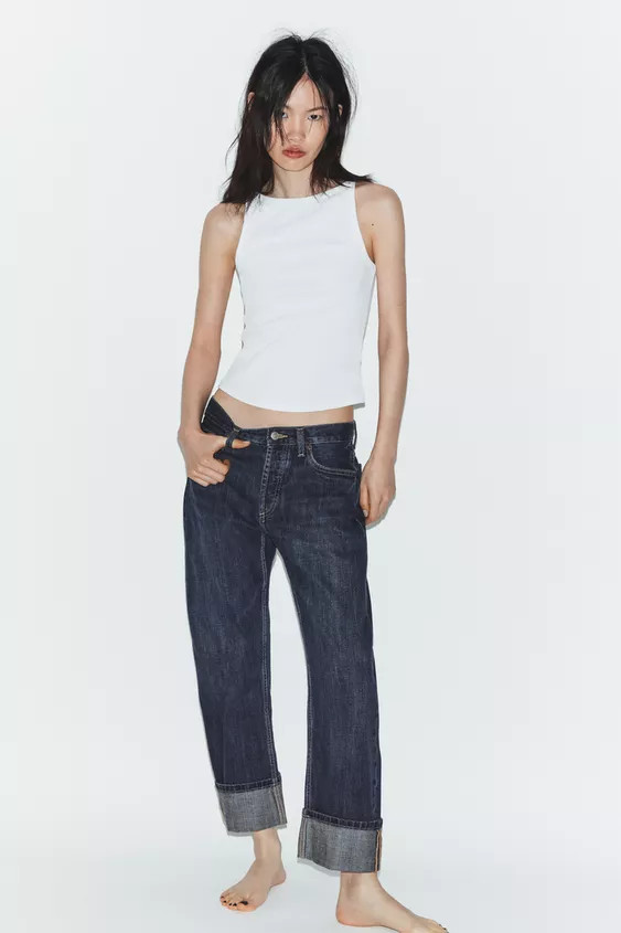 TRF FOLD-UP STRAIGHT MID-WAIST JEANS | Zara FR