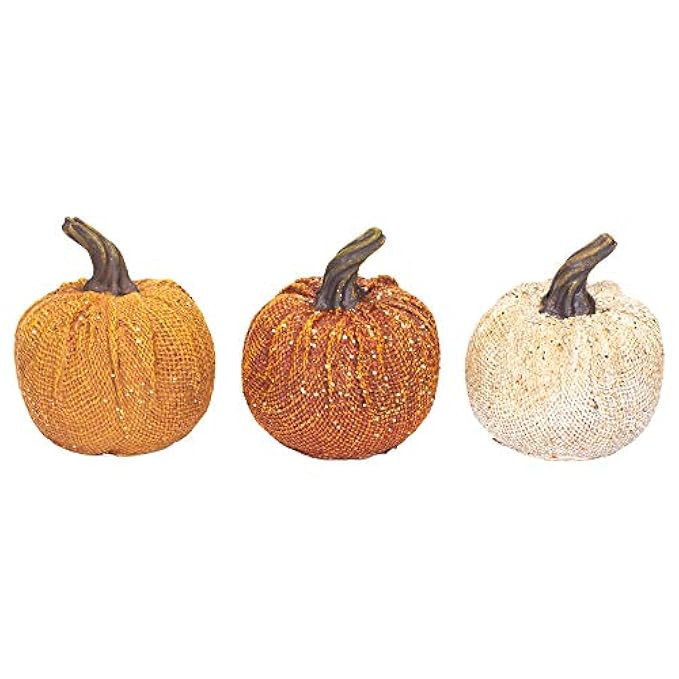 Hanna's Handiworks Sparkle Harvest Pumpkins Small 4 x 3.5 Inch Burlap Tabletop Figurines Assorted Se | Amazon (US)