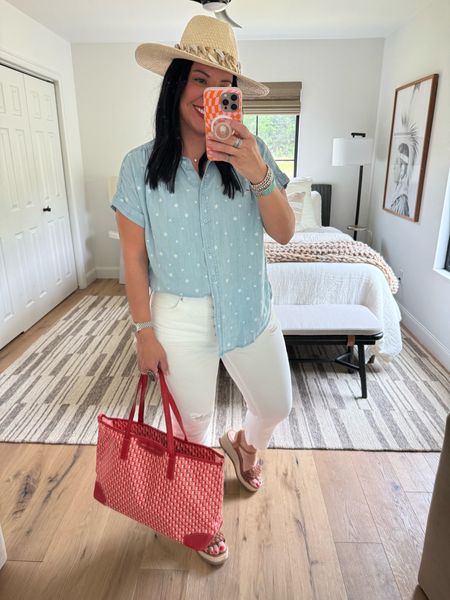 This outfit is perfect for the summer and so cute! Top size medium, jeans size 10 (fits tts), shoes fit tts. 

#LTKTravel #LTKOver40 #LTKMidsize