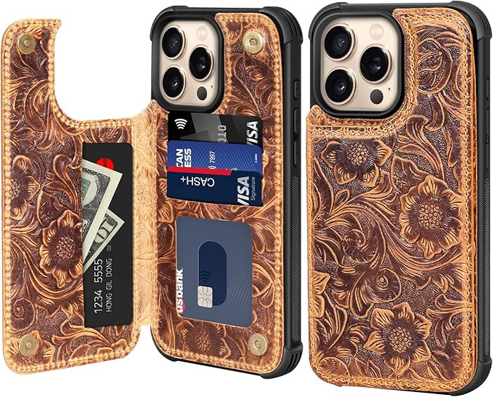 Wallet Real Leather Case Compatible with iPhone 15 Pro Max 6.7" ，Genuine Leather，Shockproof, ... | Amazon (US)