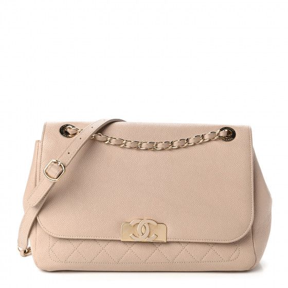 CHANEL Caviar Quilted Flap Light Beige | Fashionphile