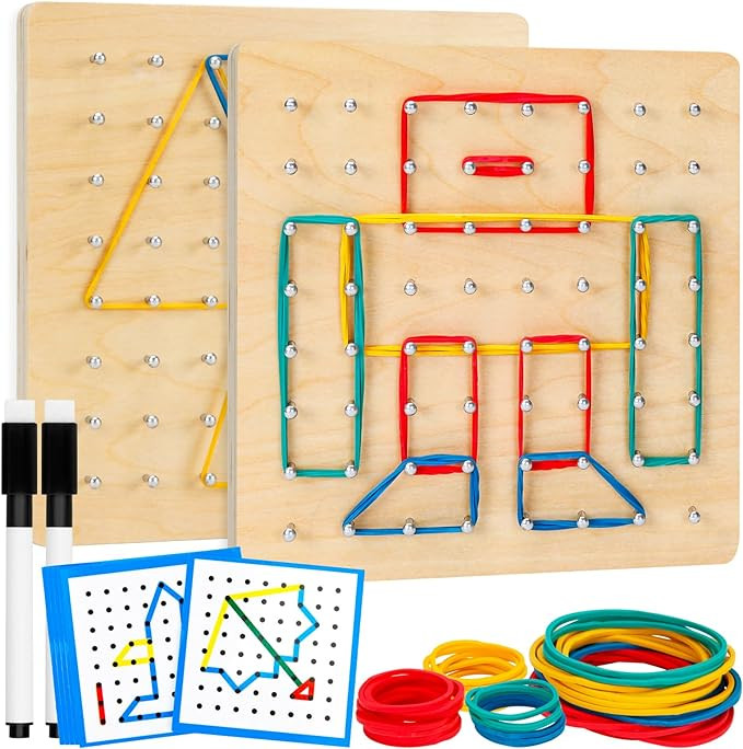 2Pack Wooden Geoboard,Montessori Toy,Graphical Mathematical Education Toy for Kids with Pattern C... | Amazon (US)