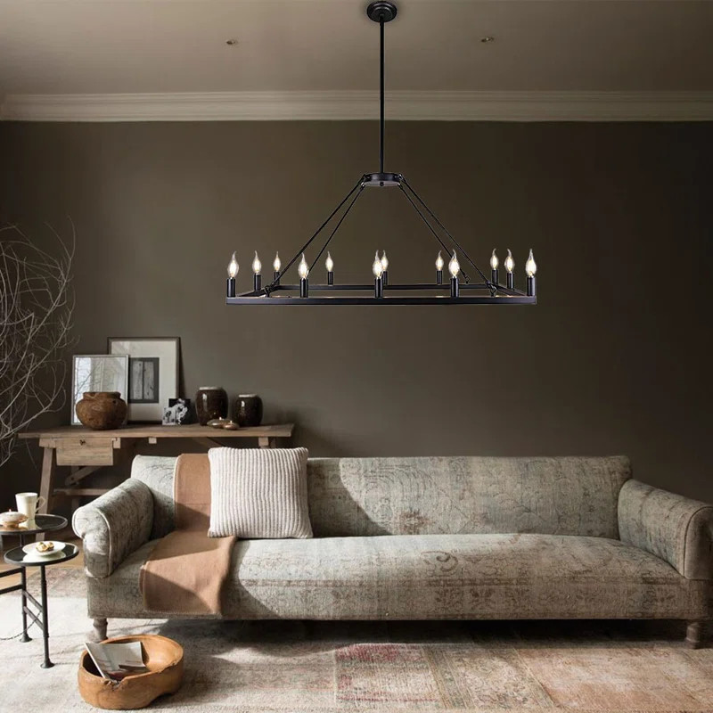 Rectangle Vintage Chandelier, Kitchen Island Rustic Pendant Wagon 12 Lights | Wayfair North America