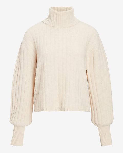 Ribbed Turtleneck Balloon Sleeve Sweater | Express