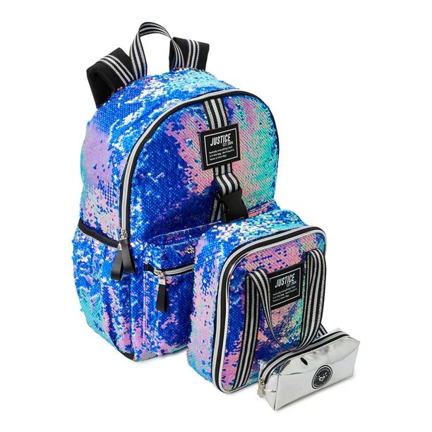 Justice Girls Backpack, Lunch Tote and Pencil Case, 3-Piece Set Multi-Color Sequin | Walmart (US)