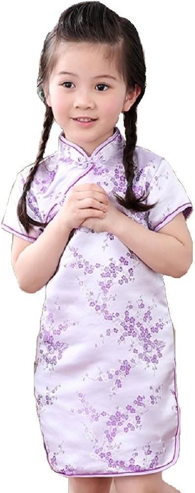 Hooyi Floral Baby Qipao Girl Dress Chi-Pao Cheongsam Kids Dresses (Purple Blossom, 4) | Amazon (US)