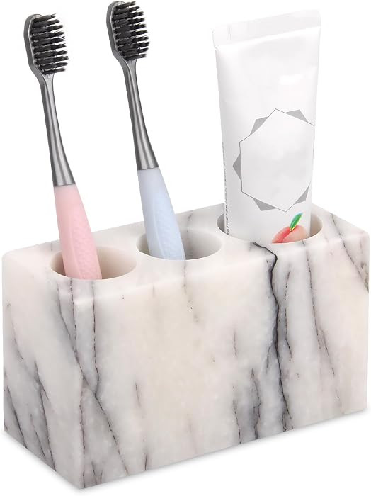 Natural Marble Toothbrush Holder, Lilac, 3 Slots | Amazon (US)