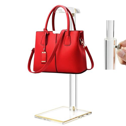 Acrylic Purse Display Stands, 14"-24" Adjustable Height Handbag Holder, Clear Purse Rack Stands for Closet Retail, Durable Gold Trim Bag Stand Hanging Wallet Jewelry Necklace Organizer | Amazon (US)