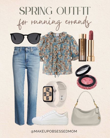 Here is an outfit idea for running errands that you can copy for spring! Classic denim jeans, a floral blue top, a handbag, and white sneakers! 
#casualstyle #everydaylook #springfashion #capsulewardrobe

#LTKitbag #LTKSeasonal #LTKbeauty