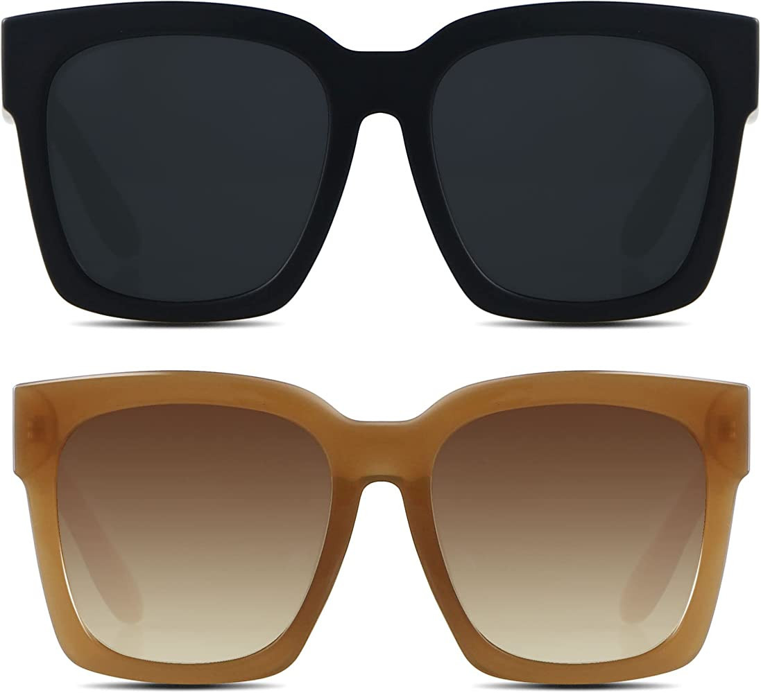 ANDWOOD Oversized Sunglasses for Women Big Large Square Wide Frame Shades Retro Trendy Fashion UV... | Amazon (US)