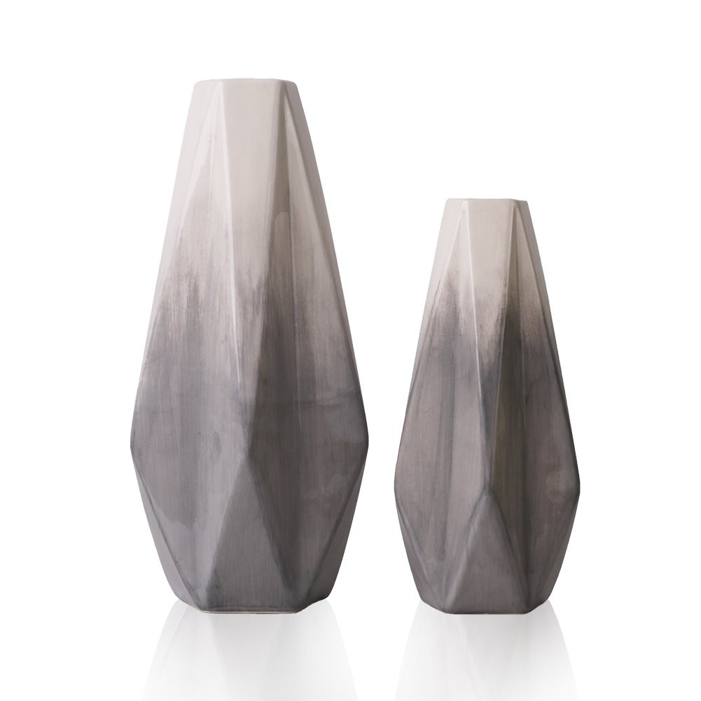 TERESA'S COLLECTIONS Modern Ceramic Vase for Home Decor, Grey and White Geometric Decorative Vases f | Amazon (US)