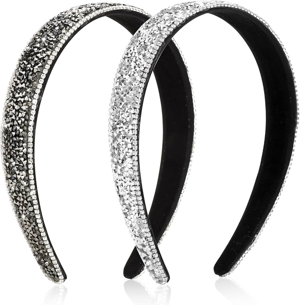 Wecoe 2 Pack Rhinestone Headbands Women Black Silver Headband Wide Headbands For Women Non Slip F... | Amazon (US)