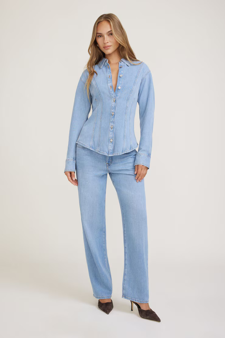 Cinched Tencel™ Denim Shirt | Dynamite Clothing