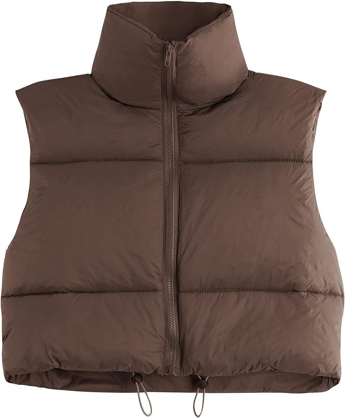 Zando Women Cropped Puffer Vest Sleeveless Lightweight Warm Vest Outerwear Full Zip Stand Collar ... | Amazon (US)