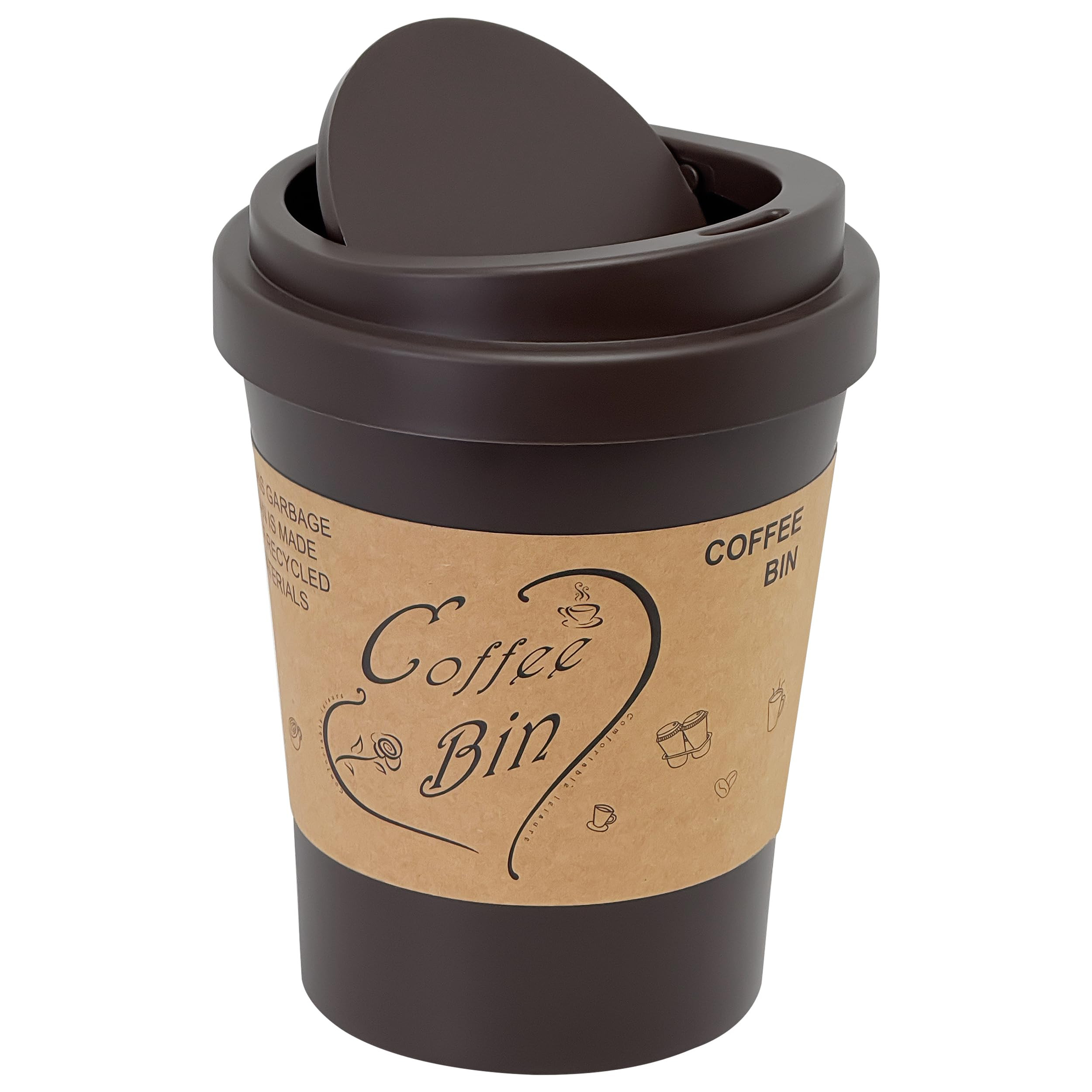 Soddeph Plastic Mini Trash Can with Swing-Top Lid, 0.9 Gallon Desktop Waste Bin for Coffee Table, Office, Small Countertop Wastebasket for Counter, Vanit (Coffee, Small) | Amazon (US)