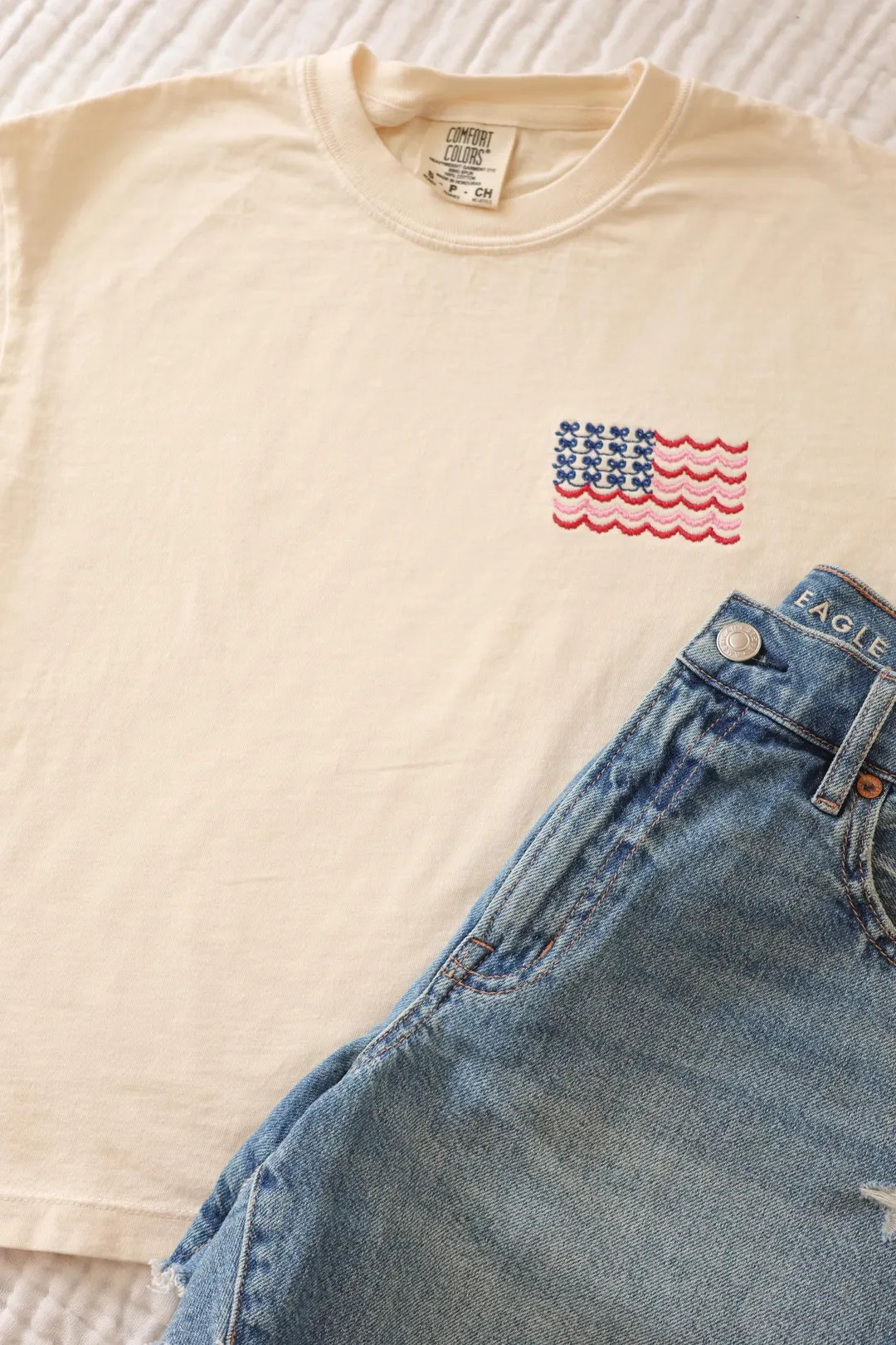 American Flag Embroidered Cropped Tee - Crop Tee - Girly Coquette Flag Patriotic Comfort Colors S... | Etsy (US)