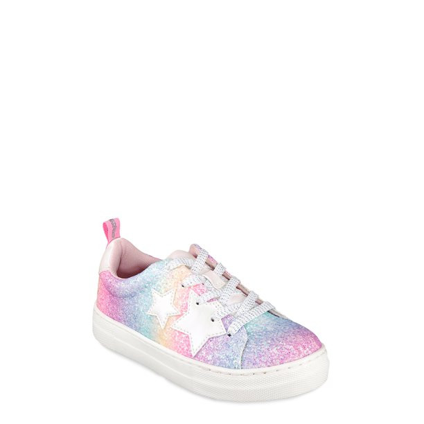 Wonder Nation Little & Big Girl Pastel Rainbow Star Casual Low-Top Court Sneaker - Walmart.com | Walmart (US)