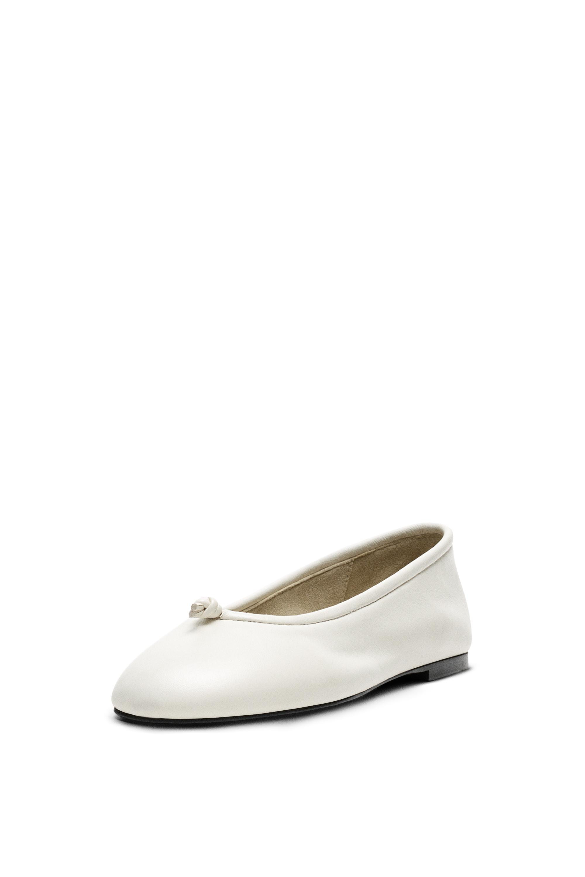Leather knot ballet flat - WHITE | Massimo Dutti UK