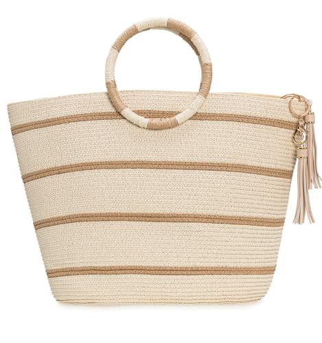 TOFUNTOY Women's Beach Tote Bag, Large Straw Bag for Summer, Multifunctional, Beige | Amazon (US)