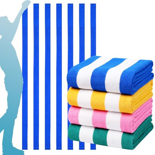 4 Packs Oversized Stripe Beach Towel Thin Terry Set for Women Men 72X40 in Absorbent Big Extra Large XL Clearance Travel FamiliesTowels Accessories Essentials Adults Gift Blue Pink Yellow Green | Amazon (US)