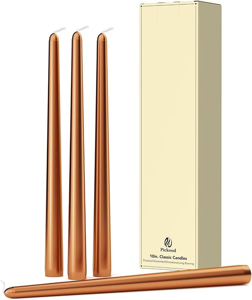 10-Inch Tall Dripless Taper Candles Set of 4 - Metallic Copper Tapered Candles, Perfect for Chris... | Amazon (US)