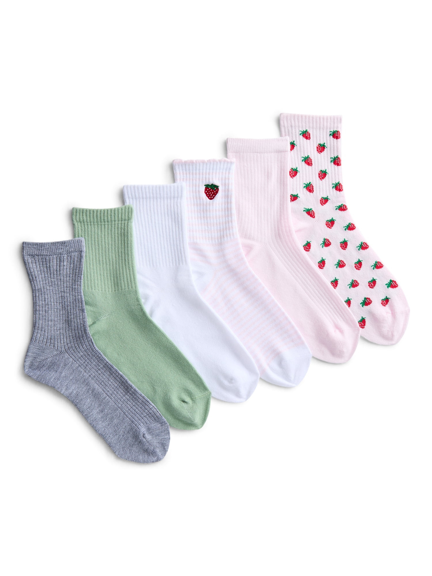No Boundaries Embroidered Mid Crew Socks, 6-Pack, Women's, Shoe Sizes 4-10 | Walmart (US)