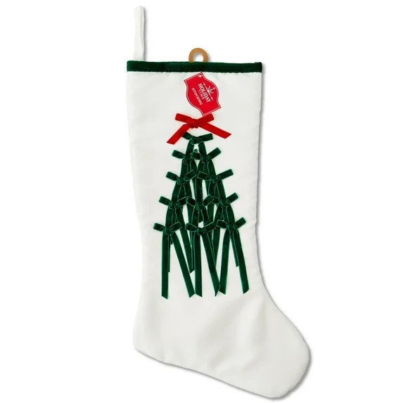 Ribbon Tree Christmas Stocking, Green and White, 20", by Holiday Time | Walmart (US)