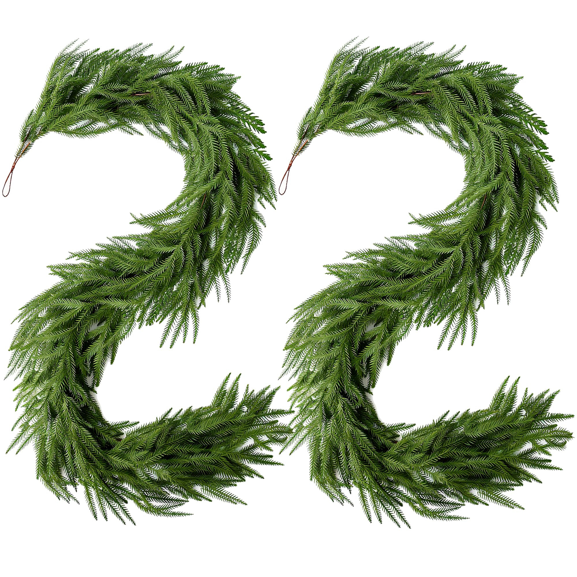 2Pcs Christmas Norfolk Pine Garlands, 6Ft Real Touch Artificial Faux Winter Dense Greenery Garlan... | Amazon (US)