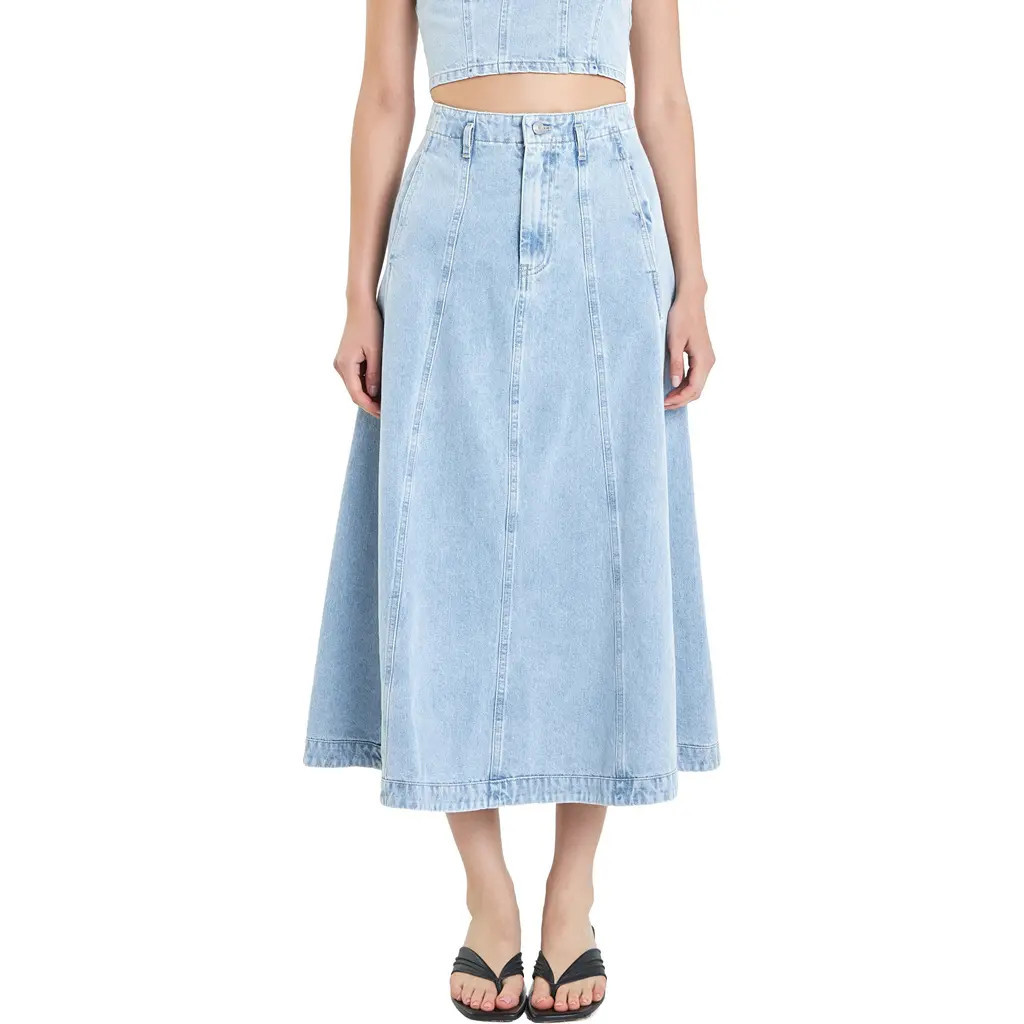 Grey Lab Denim Midi Skirt in Light Denim at Nordstrom, Size X-Small | Nordstrom