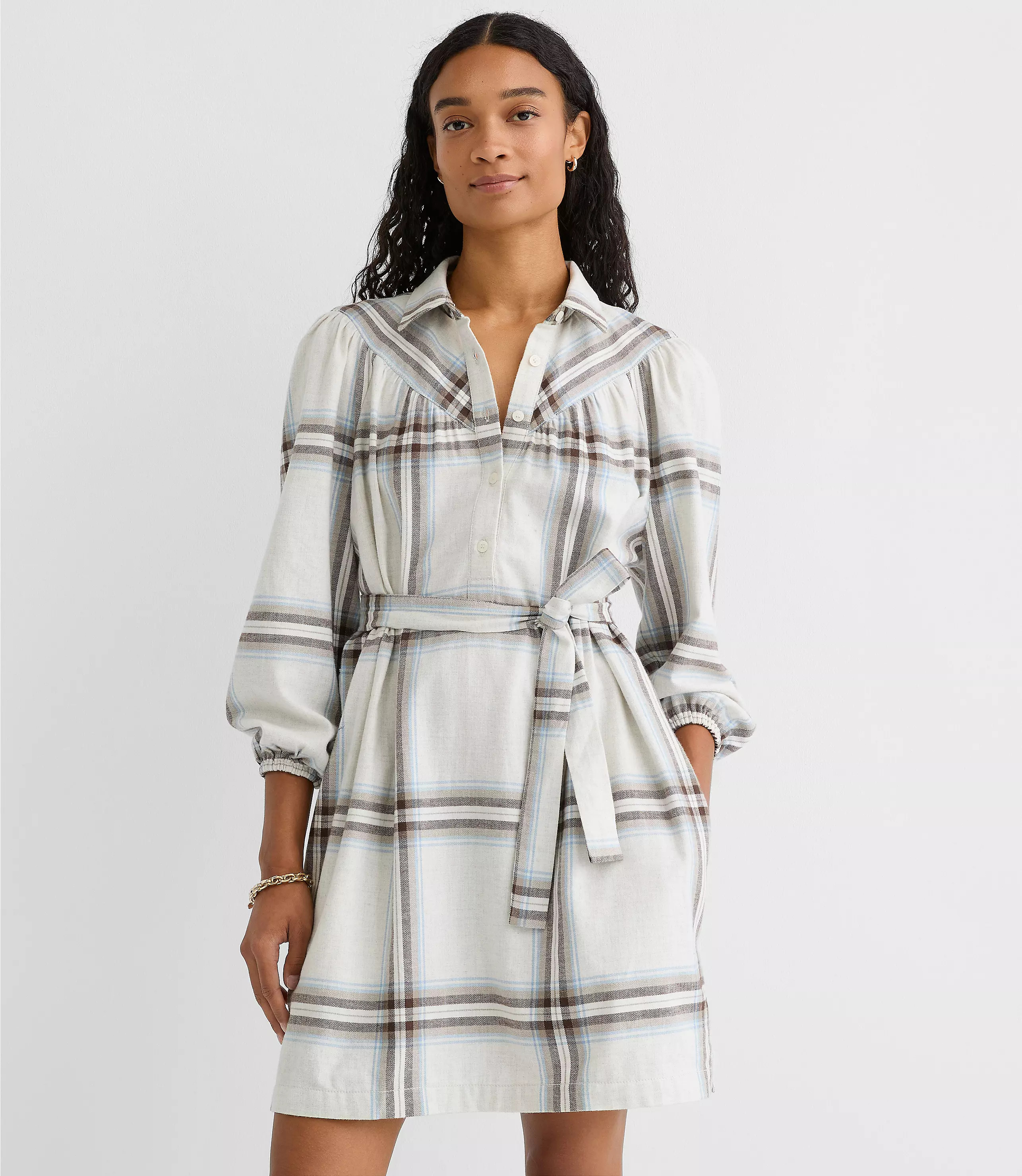 Plaid Yoke Mini Pocket Shirtdress | LOFT
