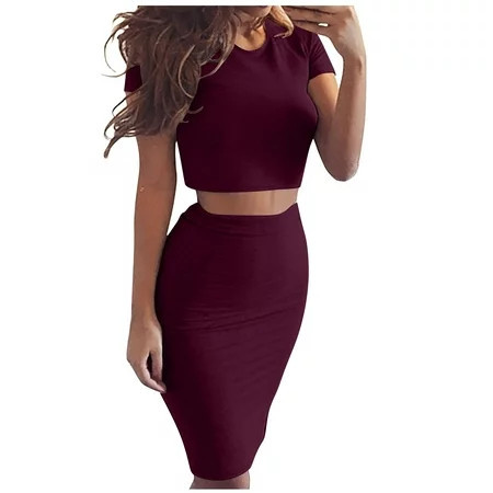 Two Piece Sets for Women Spring 2 Piece Summer Outfits for Women Clothing Set Female Round Neck Short Sleeve Tops Pants Sets Casual Pant Style S_286 Women s Tracksuits Wine S | Walmart (US)