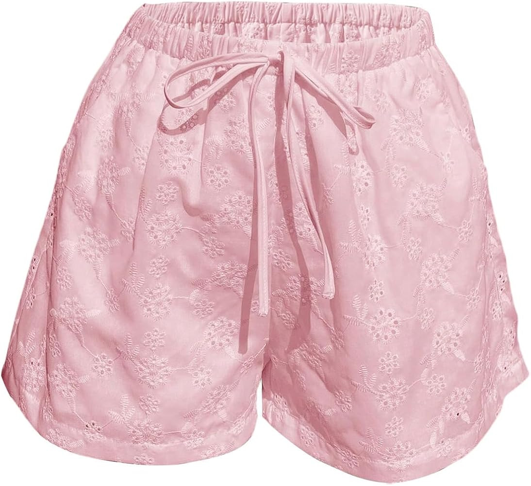 Floerns Women's Elastic Waist Double Layered Linen Shorts Knot Front Casual Loose Shorts | Amazon (US)