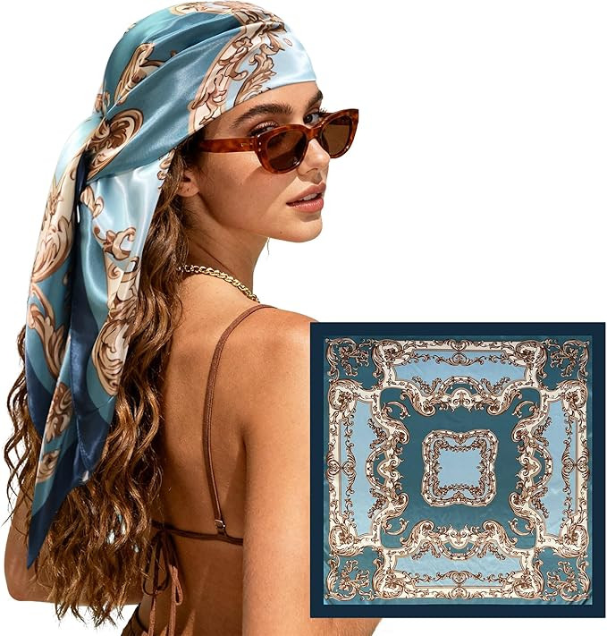 Large Square Head Scarf Bandana - 35" Satin Hair Scarf for Women Like Silk Scarf Fashion Hair Wra... | Amazon (US)