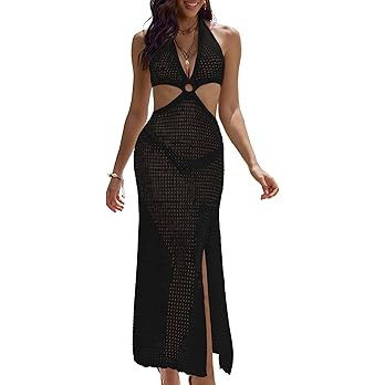 AI'MAGE Womens Crochet Bathing Suit Swimsuit Cover Ups Long Sexy Halter Cut Out Backless Beach Co... | Amazon (US)