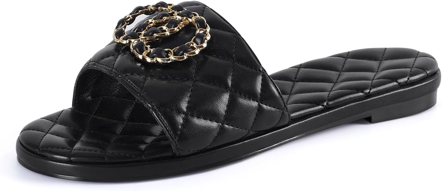 Flat Sandals for Women Slides Dressy Elegant Comfortable Open Toe Fashion Sandals with Memory Foa... | Amazon (US)