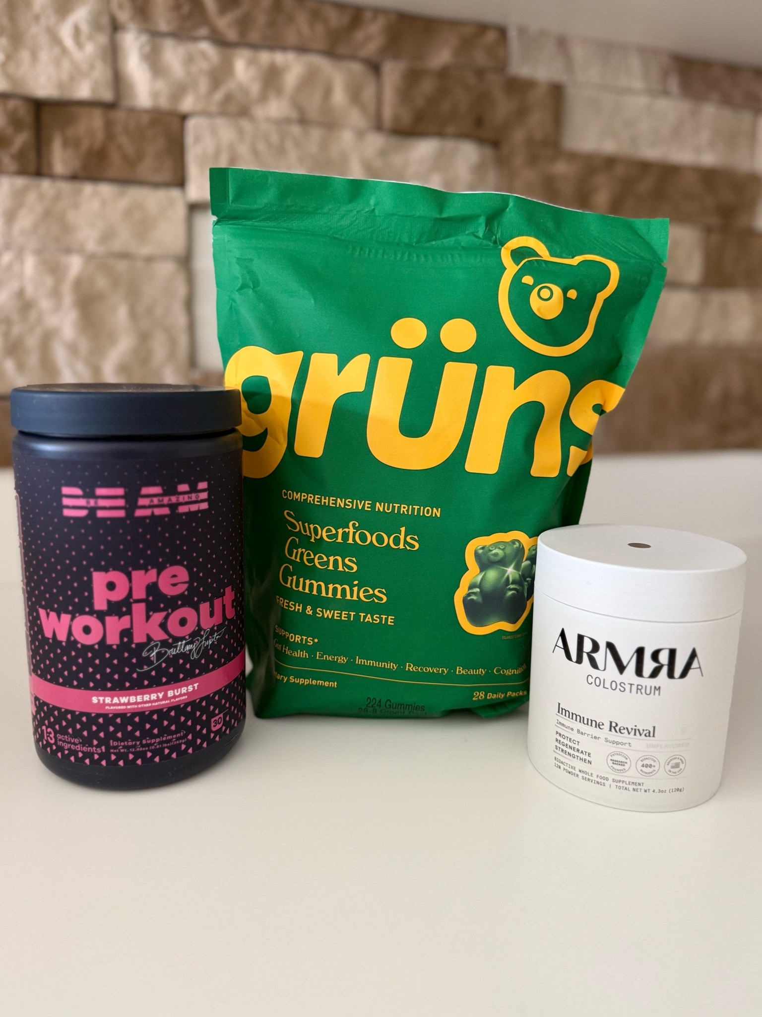 Morning supplements for a feel good day! 

Armra + Be Amazing preworkout= the BEST followed up with Grüns gummy greens. 

My gut has never felt better and this is such a SIMPLE routine to follow.

Supplements / Amazon finds / Amazon / health / gut health / Armra / Grüns / Preworkout / fitness / for her / Nicki Bunting

#LTKBeauty #LTKFitness