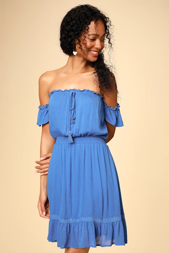 Palmeras Blue Off-the-Shoulder Mini Dress | Lulus (US)